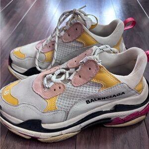Balenciaga Triple S Sneakers in White, Yellow & Pink
